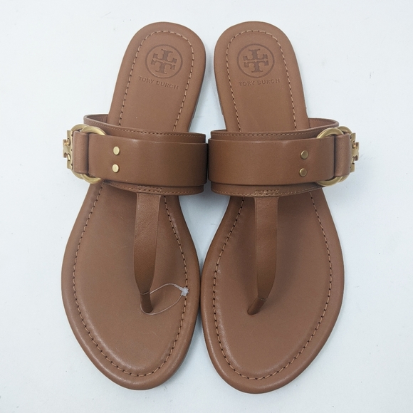 Tory Burch Marsden Leather Logo Thong Sandal Brown - Picture 4 of 9